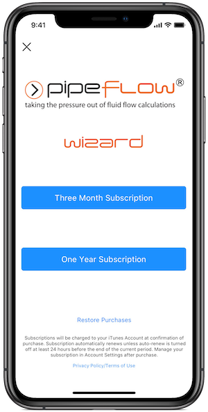 Pipe Flow Wizard Software for iOS Subscriptions