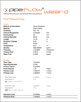 Pipe Flow Wizard Software PDF Report